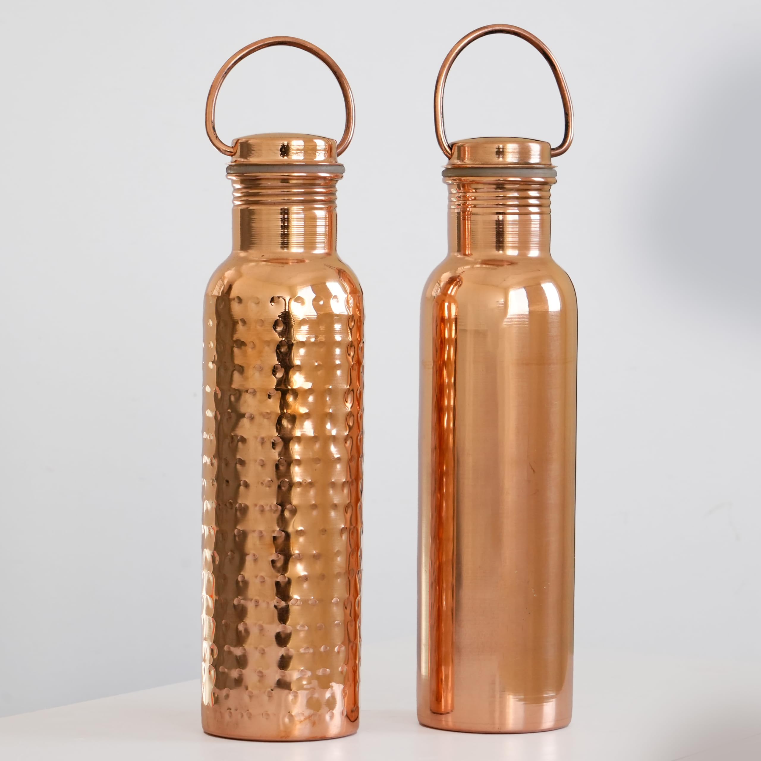 Amazon.com: Set of 2 (Plain and Hammered) Copper Water Bottle with